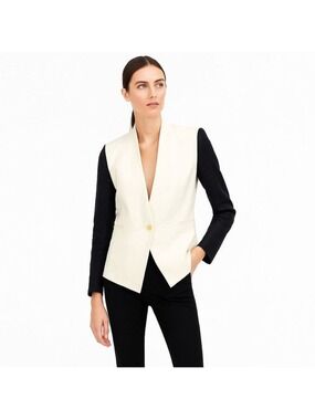 Helmut Lang Women's Single Button Deep V Neck Blazer Jacket Linen Cotton Blend 0